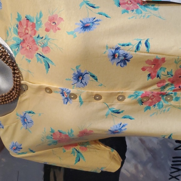 NWT VINTAGE Jacklyn Smith Sport Yellow Floral Print Button Up Blouse Women Large - Picture 2 of 13